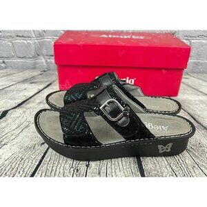 Alegria Peggy Black Dazzler Leather Adjustable Slide Sandals 37 7/7.5‎ M